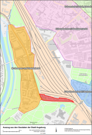 Übersichtskarte mit eingefärbter Zone des Parkraummanagements