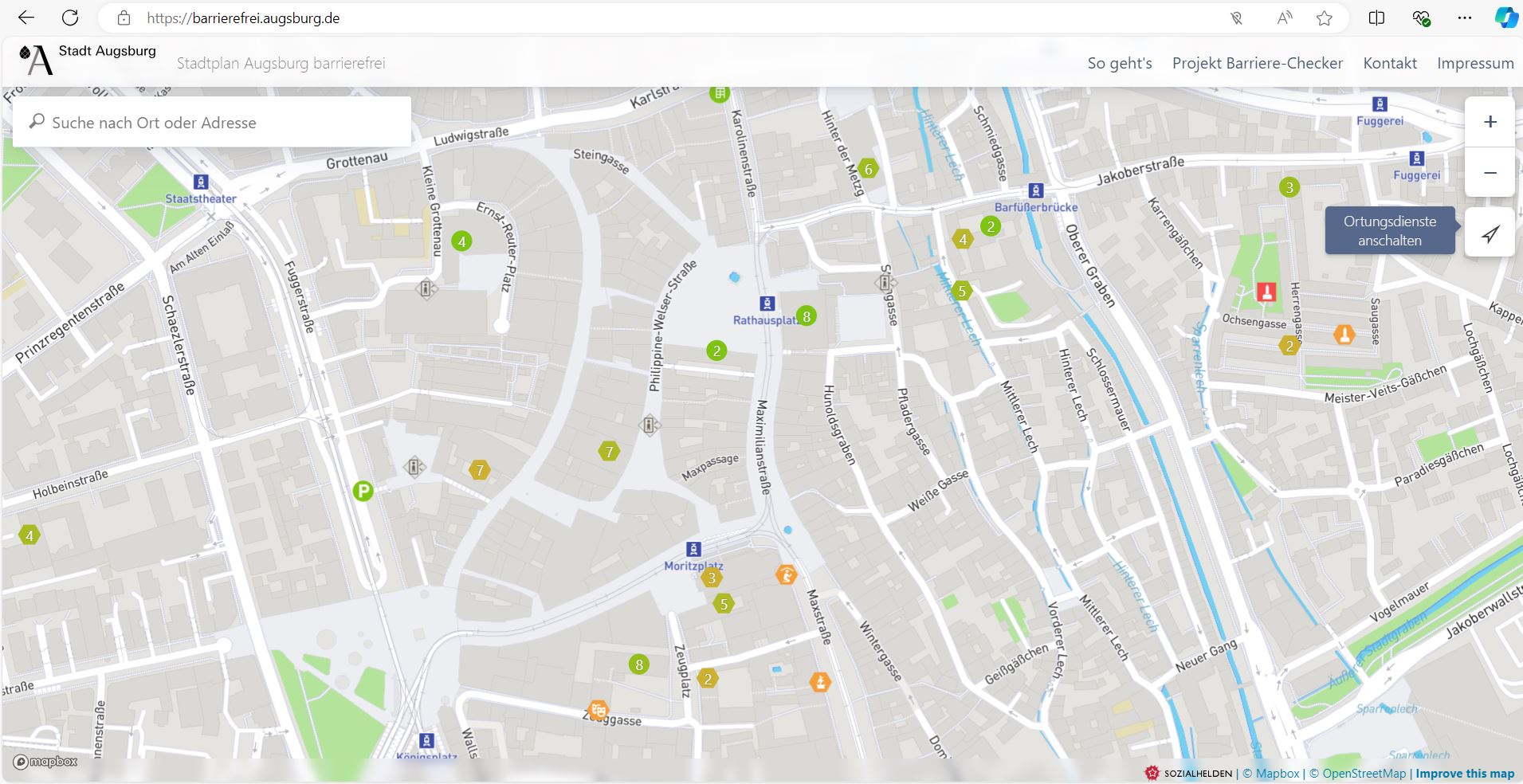 Ein Stadtplan mit vielen farbigen Markierungen